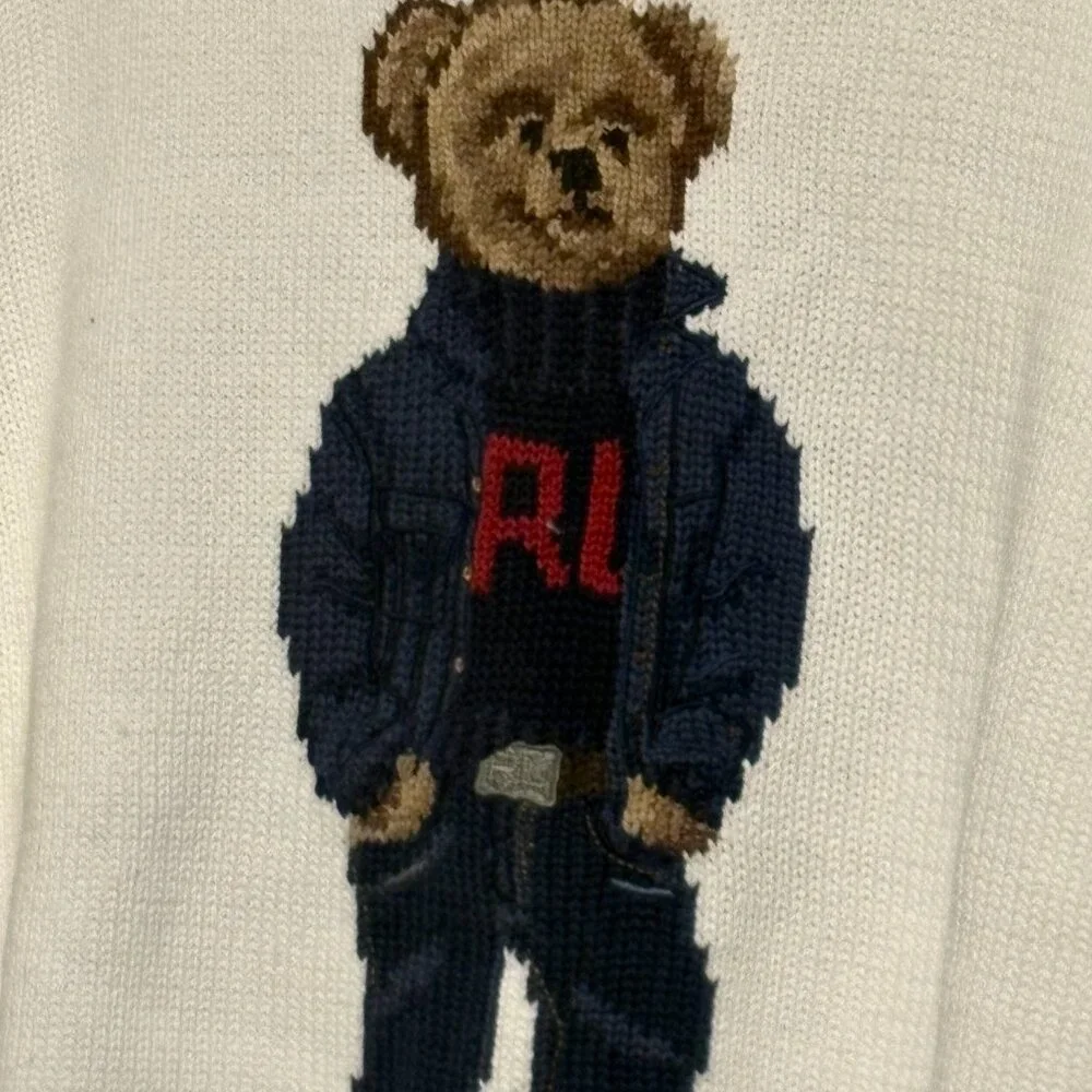 Polo Ralph Lauren Women's Bear Sweater White Sz L fancy trendy modern warm $440 - Picture 6 of 10